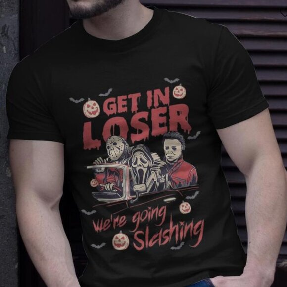 Get In Loser We're Going Slashing Horror Character Halloween T-Shirt - Picture 3 of 4